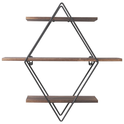 3 Tier Industrial Geometry Wood Floating Shelf