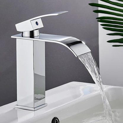 Brass Single Handle Single Hole Fashion Wash Basin Sink Faucet Hot and Cold Waterfall Bathroom Faucet Deck-mounted Faucet