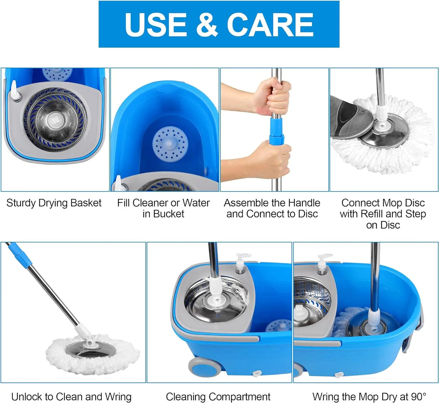 Blue Spin Mop Bucket Sets 360° Spinning Cleaning Tools