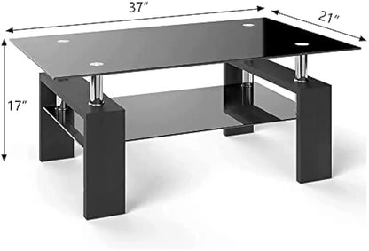 Rectangle Side Glass Coffee Table, 2Tier Center Table