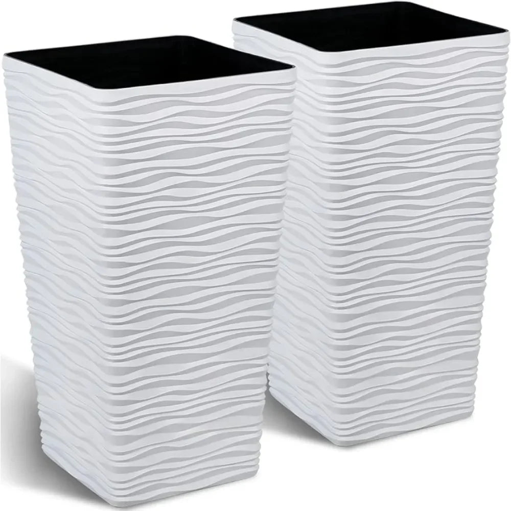 Tall Tapered Planter Plastic White Square Plant Pots