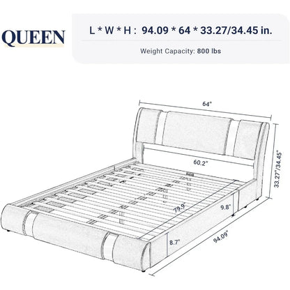 Bed Frame with Iron Plate Upholstery and Adjustable Headboard