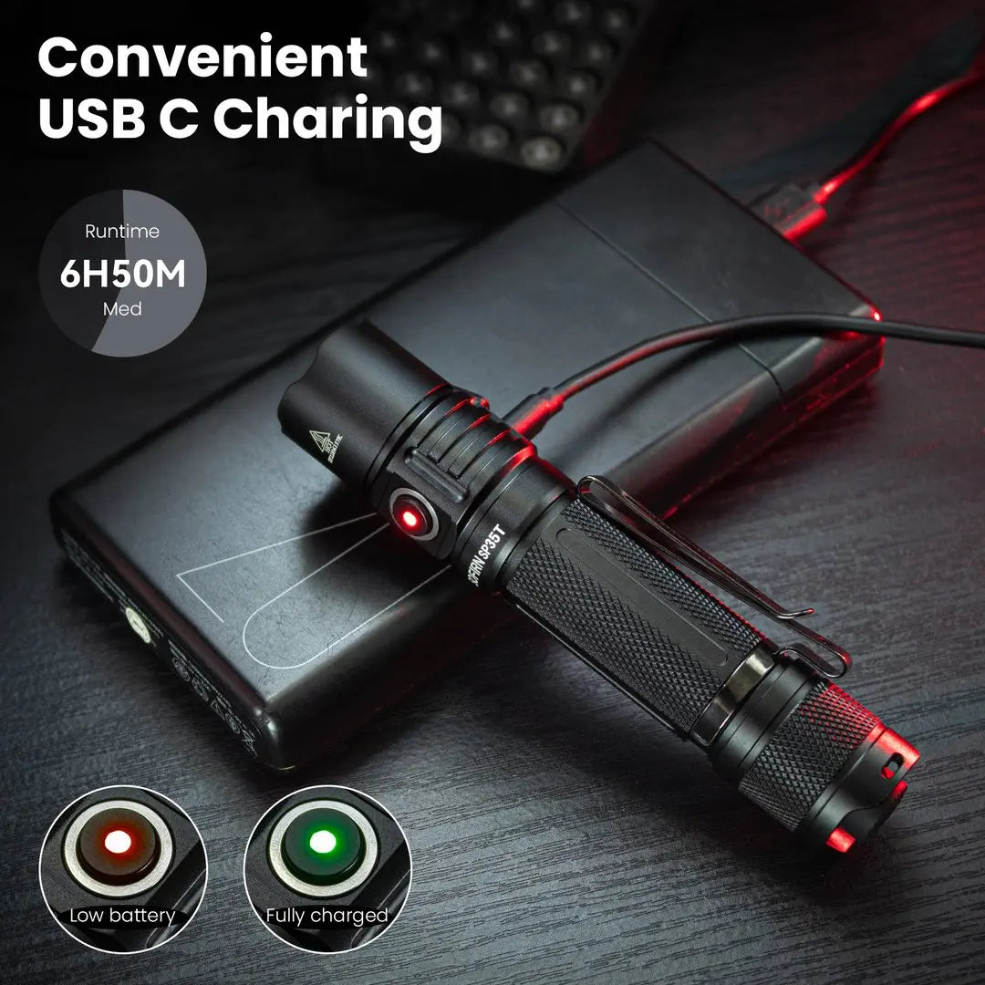 Tactical Flashlight Powerful LED Light USB C Rechargeable