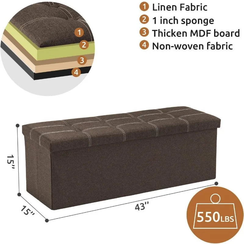 43 Inches Folding Storage Ottoman Bench