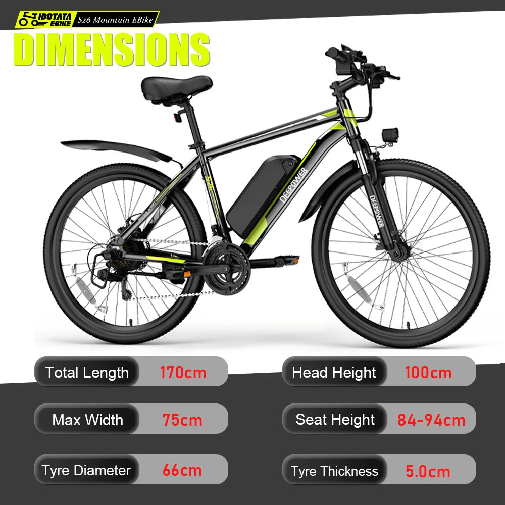 26in Electric Bicycle 48V 12.8AH Lithium Battery 500W Motor