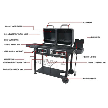 Outdoor Grill, Dual Fuel Gas and Charcoal Combination Grill,