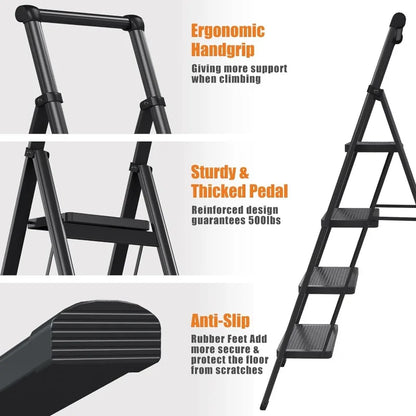 4 Step Folding Step Stool with Handrails